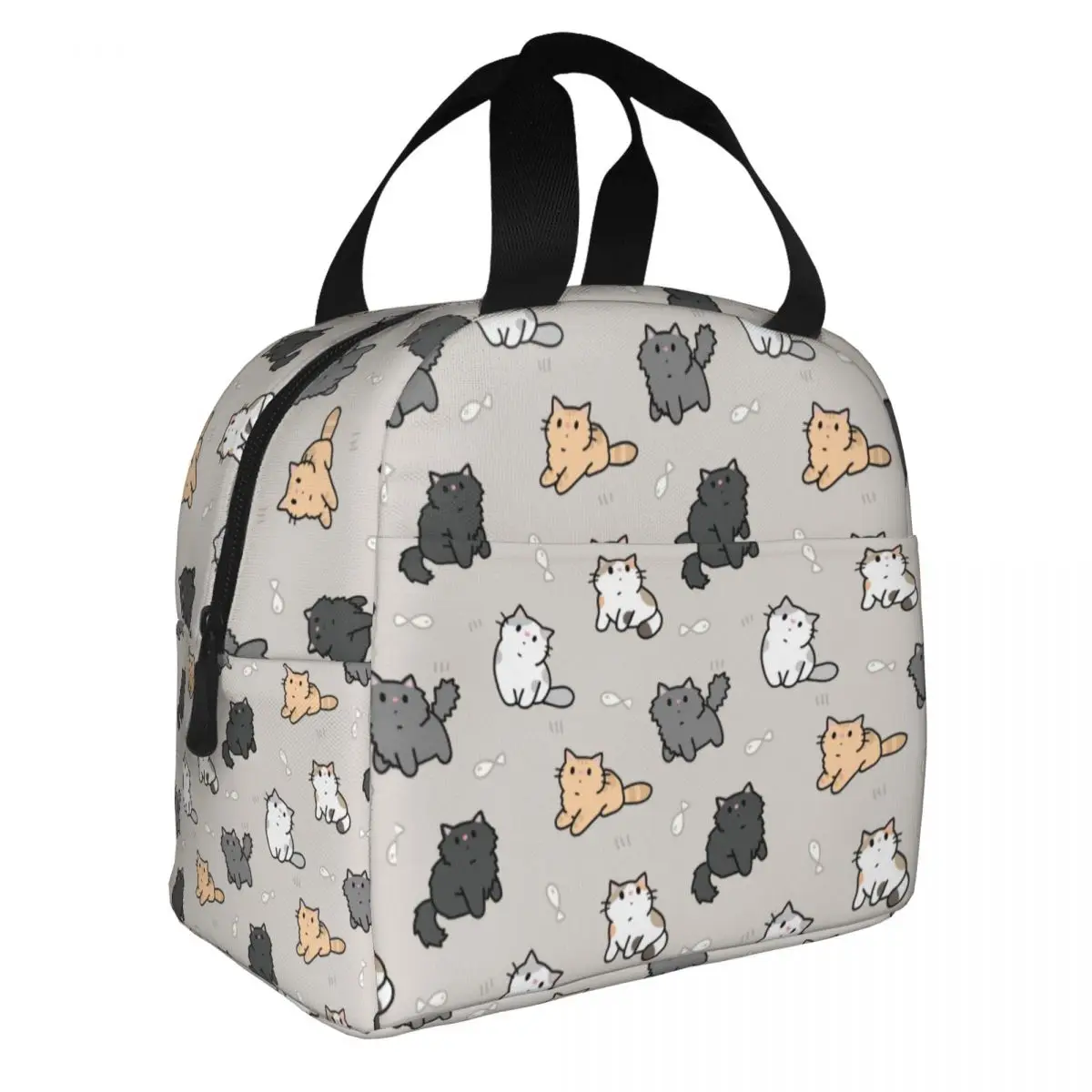 Kittens And Fish Insulated Lunch Bag Cooler Bag Reusable Cute Cat Large Lunch Box Tote Girl Boy Work Picnic