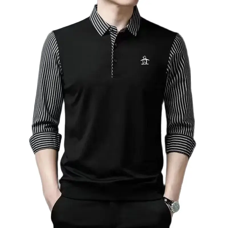 

골프티 Fashion Fake Two Items Luxury T-shirt Men Golf Wear 2024 Autumn New Polo Golf Top Korean Casual Polo Shirt Men Golf Apparel