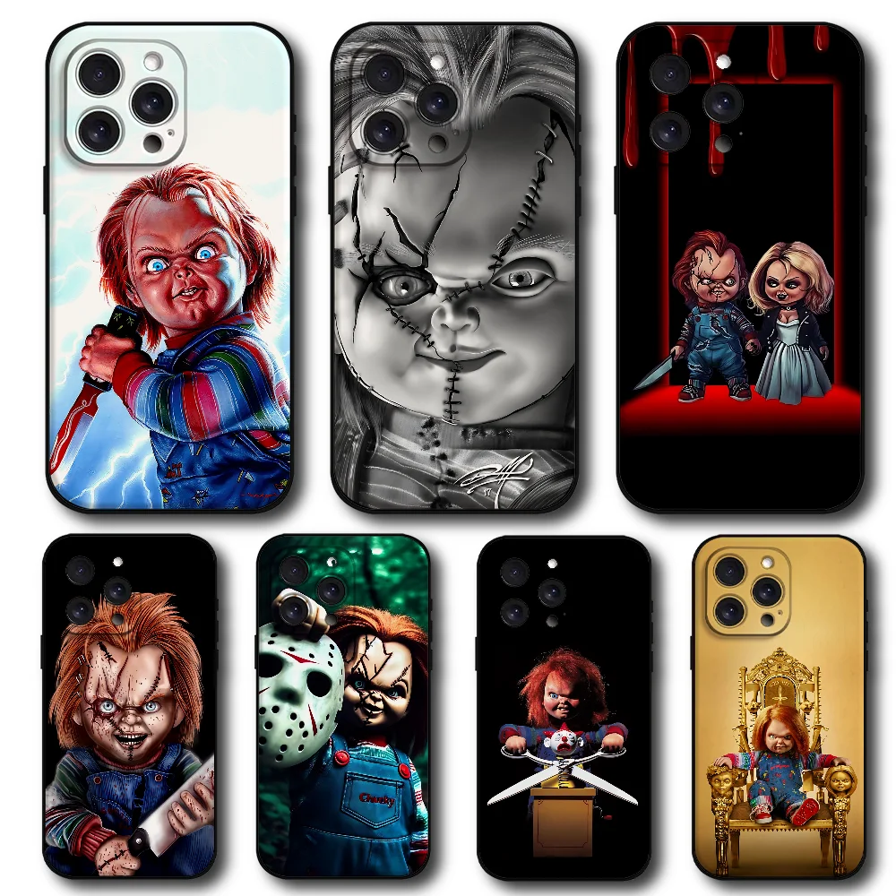 Funda de teléfono Horror Chucky Doll para Iphone 16 15 11 13 14 Pro Max 7 8 Plus X Xr Xs Max 12mini funda negra