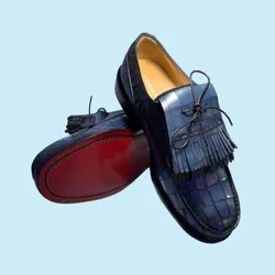 Men Loafers Tassels Red Bottoms Slip-On Round Toe Party Wedding Dress Shoes for Men with  Size 38-48