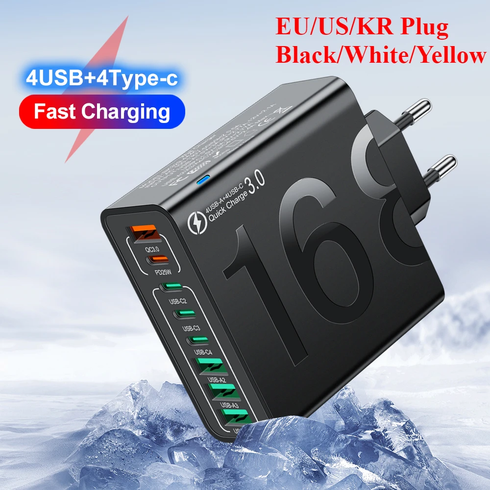 

Зарядное устройство USB-C с 8 портами, высокоскоростная быстрая зарядка Type-C, адаптер для мобильных телефонов с поддержкой PD для iPhone 16, Xiaomi, Huawei
