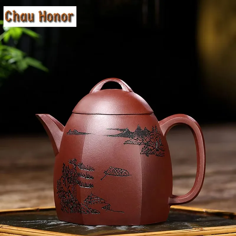 

280 мл Yixing Фиолетовый Глиняный Чайник, руда Dahongpao, шесть квадратных шариков ручной работы, бытовой семейный чайный набор, чайный чайник, индивидуальный подарок