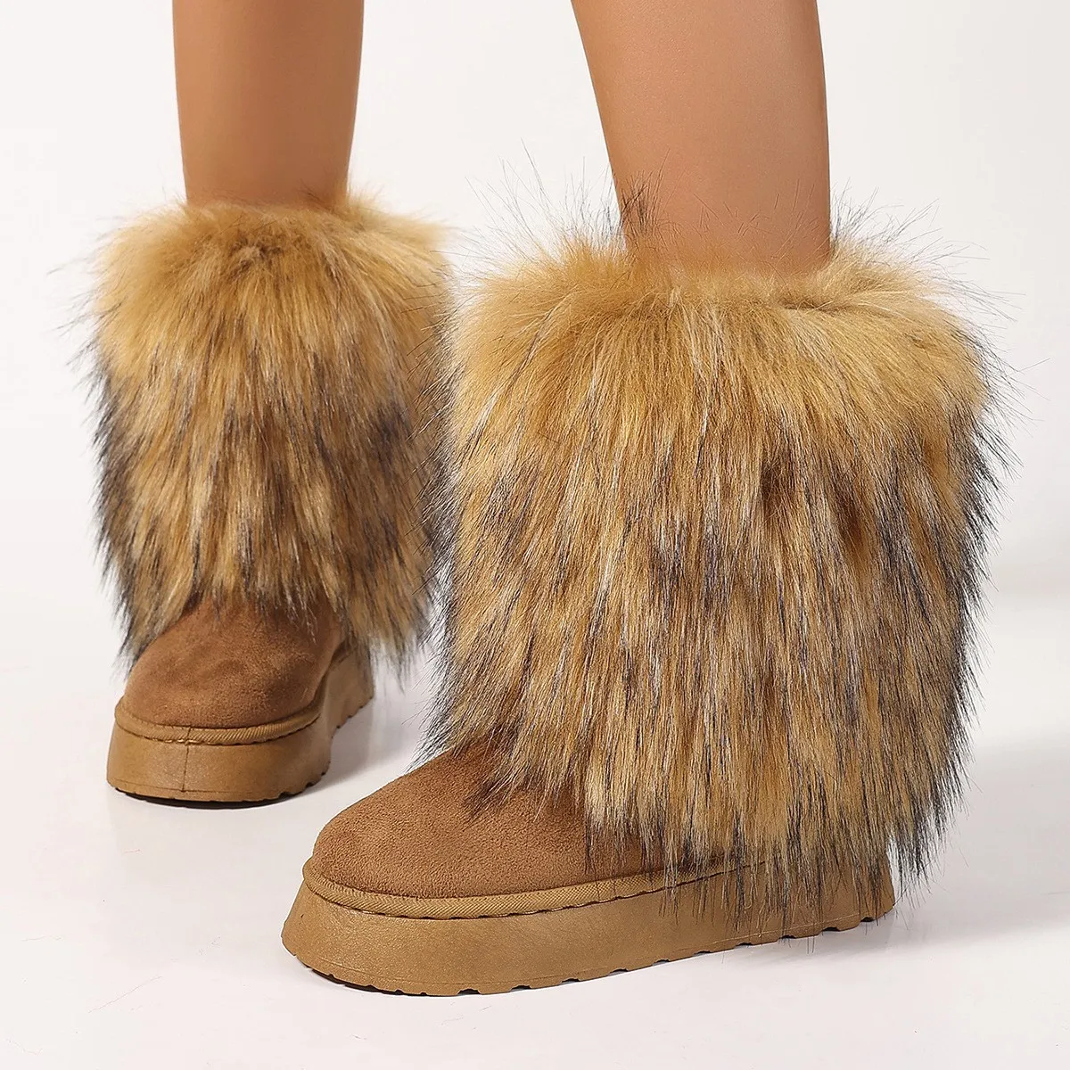 Fur Flats Women Ankle Snow Boots 2024 Winter Fashion Warm New Shoes Outdoor Casual Non Slip Walking Cozy Hot Sale Women Boots