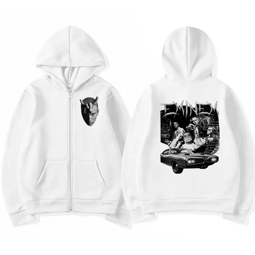 Rapper Eminem Slim Shady Zipper Hoody Men Women Retro Hip Hop Zip Up Sweatshirt Fashion Oversized Hoodie Coats Jacket Streetwear