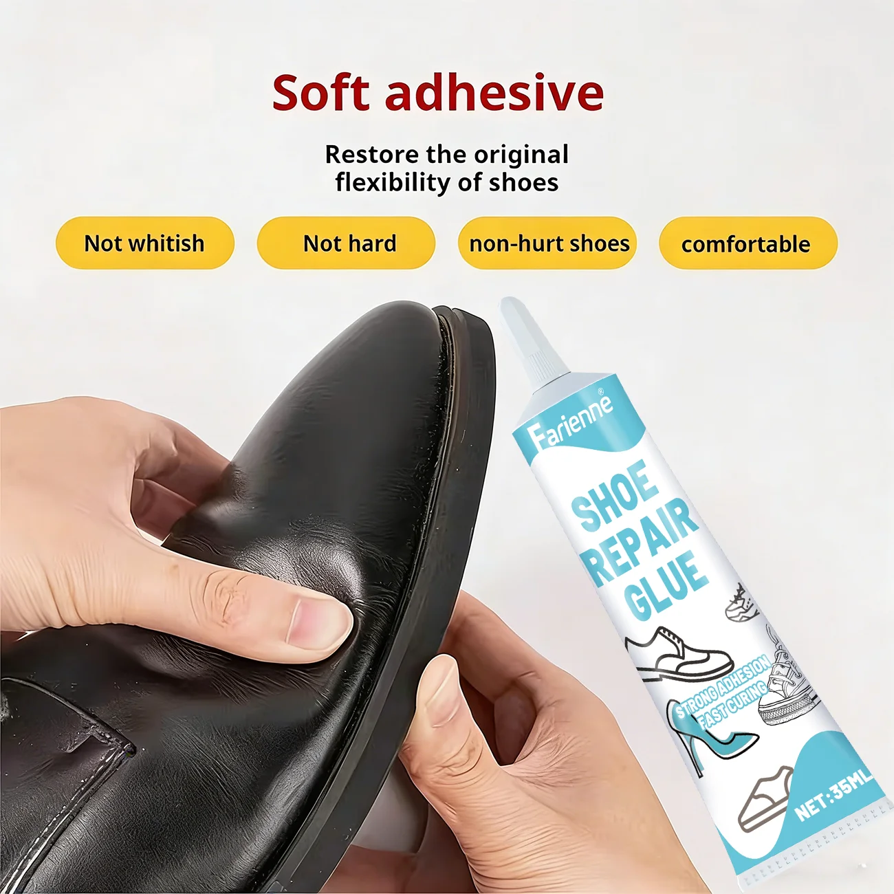 Farienne Professional Shoe Repair Glue 35ml- Soft Adhesive Restores Shoe Flexibility, Fixes Sole Separation & All Shoe Damages