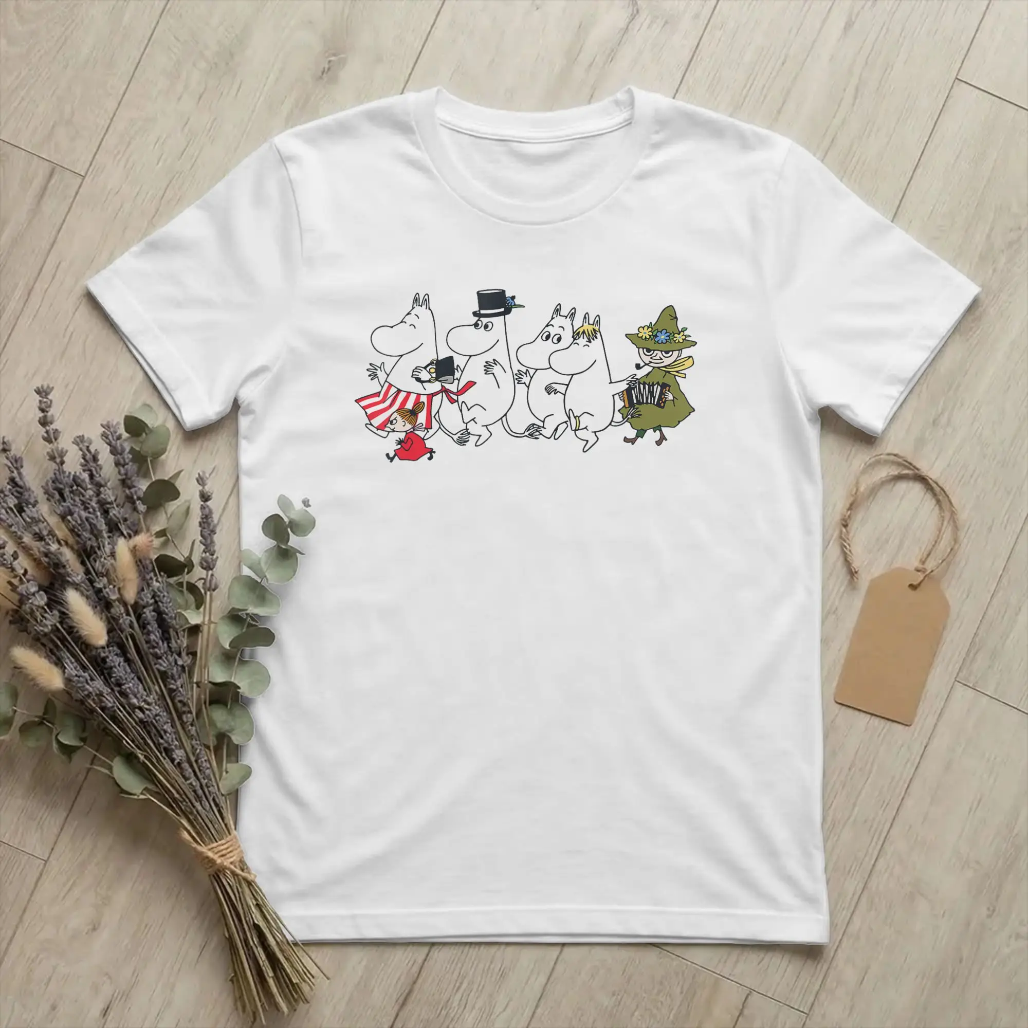 Vintage Moomings Family Walking Tshirts Unisex Cotton Short Sleeve Crewneck Summer Top Tee