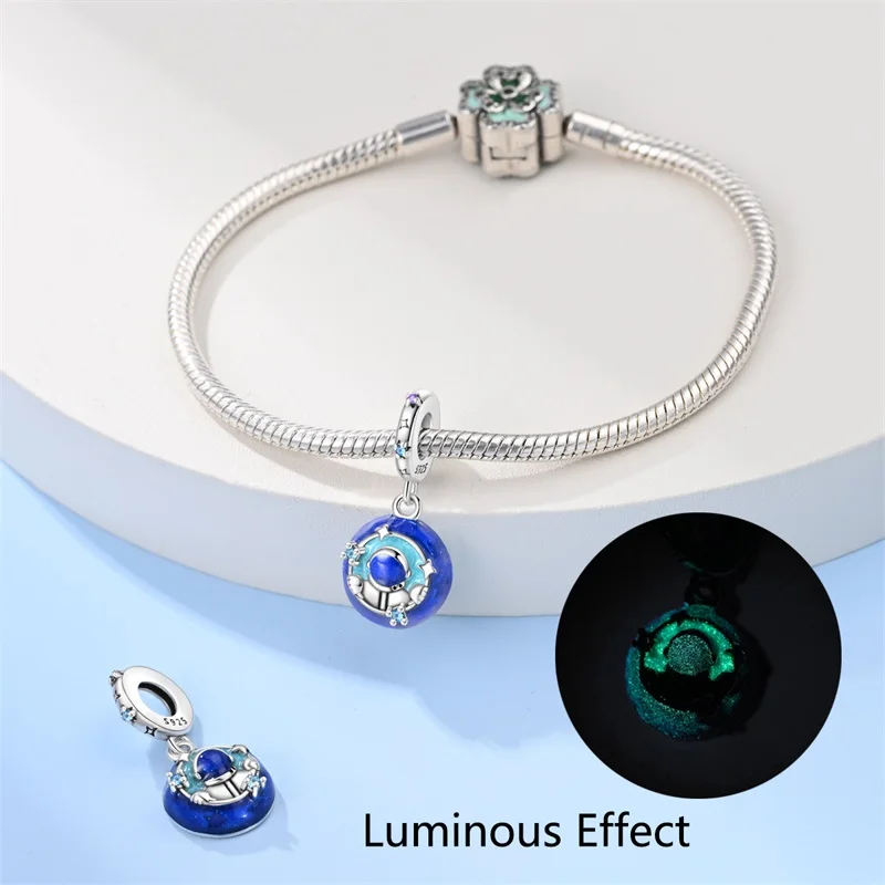925 Silver Color Luminous Planet Spacecraft Astronaut Firefly Charms Beads Fit Qikaola 925 Bracelets DIY Christmas Jewelry Gifts