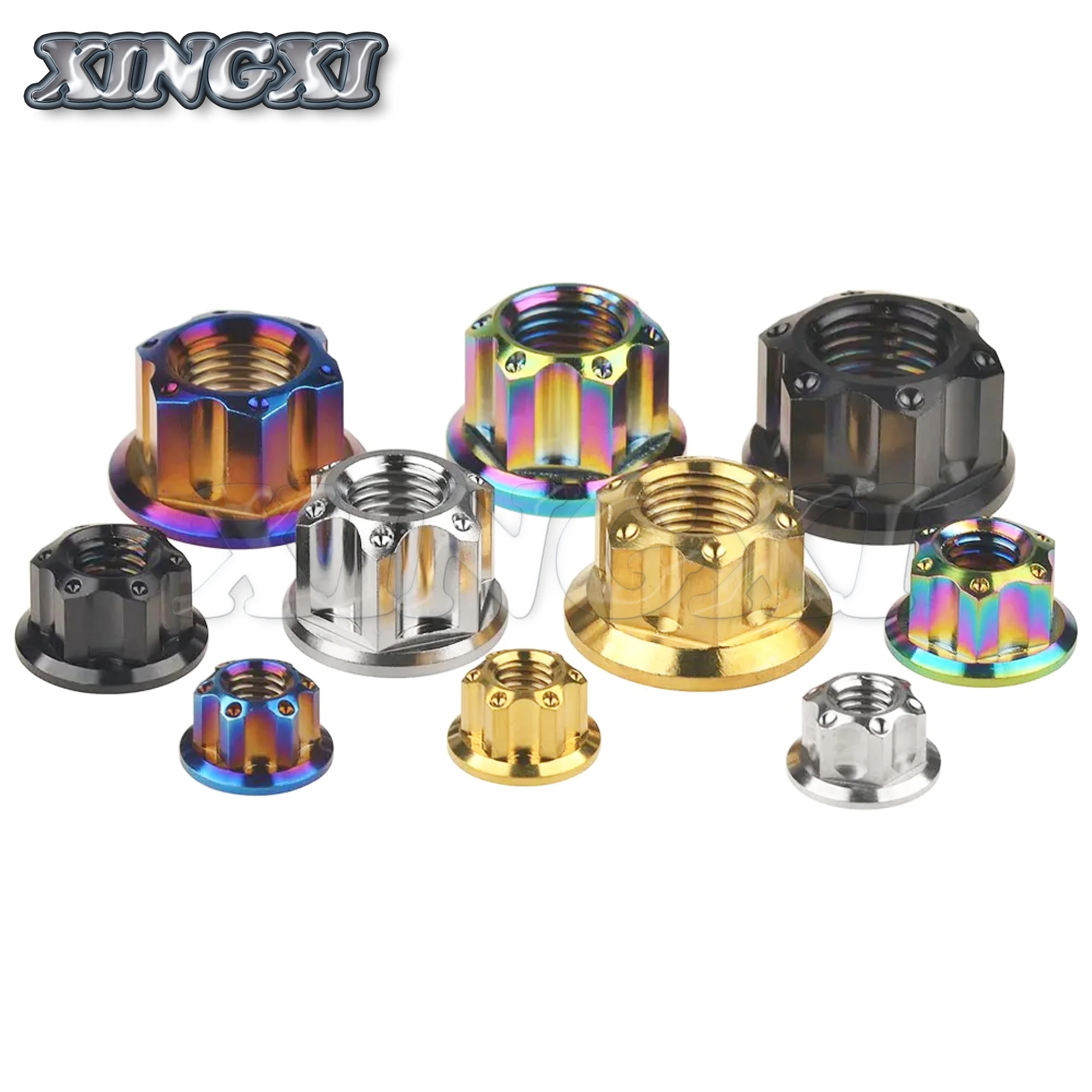 Xingxi Titanium Hex Flange Nuts Ti M6 M8 M10 M12 M14 M16 Nut Screws Bolts for Motorcycle Bicycle Bike  Accessories Bike Brake