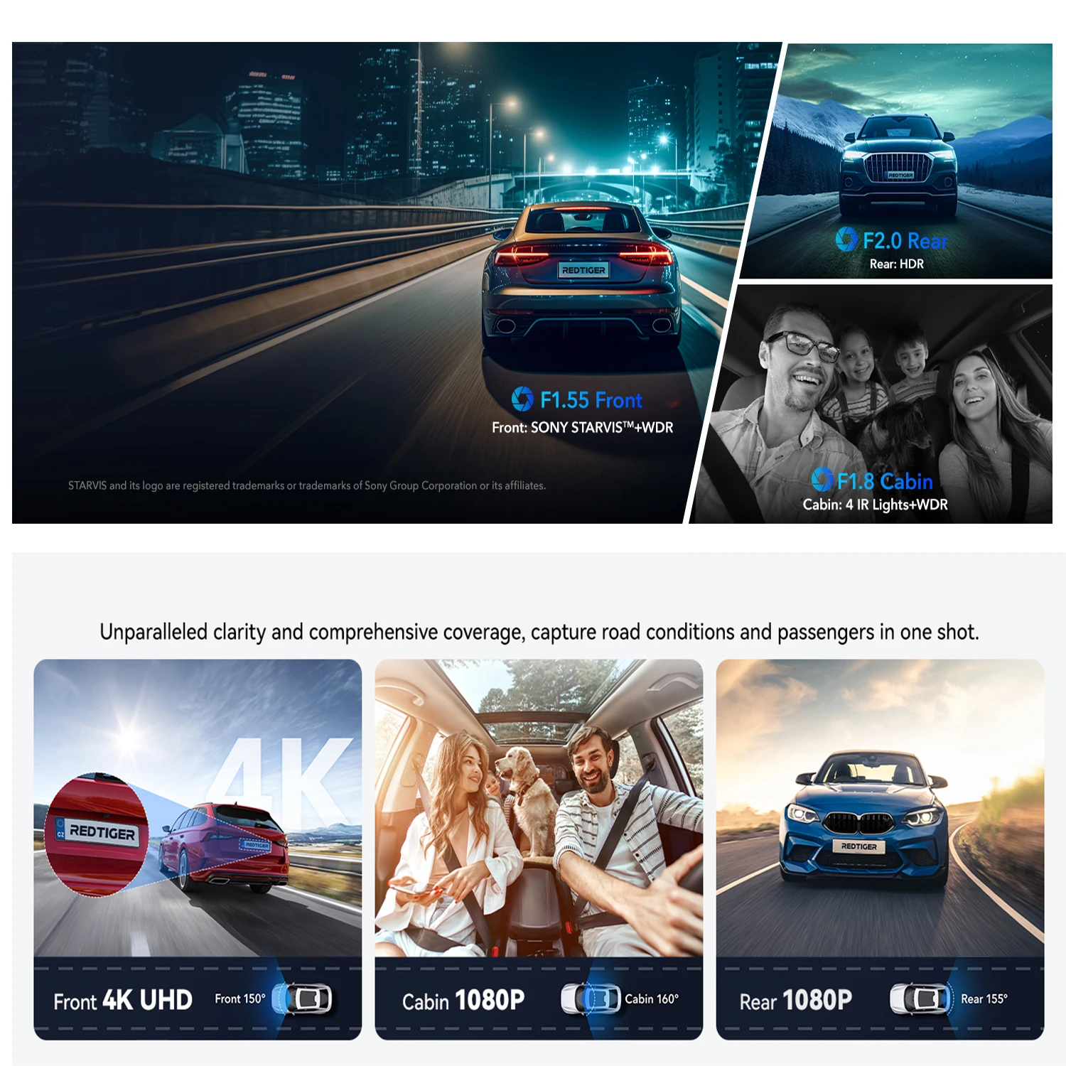 كاميرا داش 4K 3 قنوات، نظام تحديد المواقع المدمج واي فاي 5 جيجا هرتز مع بطاقة 64 جيجا بايت 2160P + 1080P + 1080P كاميرا سيارة ثلاثية أمامية وخلفية داخلية مع 3