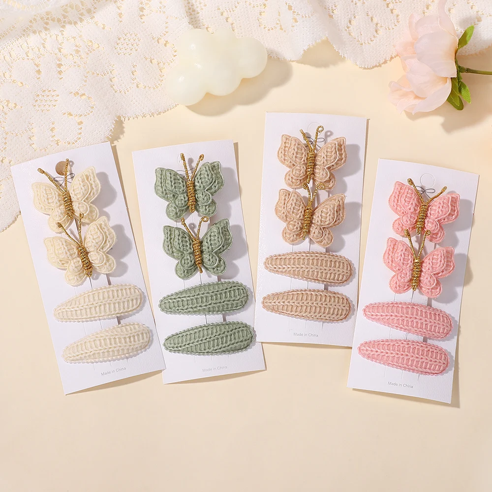 

RIBBON BOWS 4Pcs Lovely Girls Wool Knitting Butterfly Hair Clips Crochet Butterfly Alloy Hairs Clips Children BB Hairpins Set