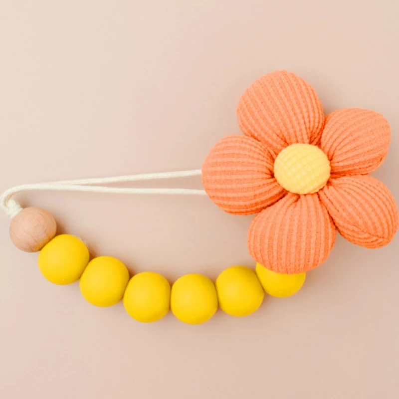 Newborn Dummy Nipple Holder Clip Strap Lovely Flower Charm Baby Silicone Beads Wood Pacifier Clip Chain Anti-lost