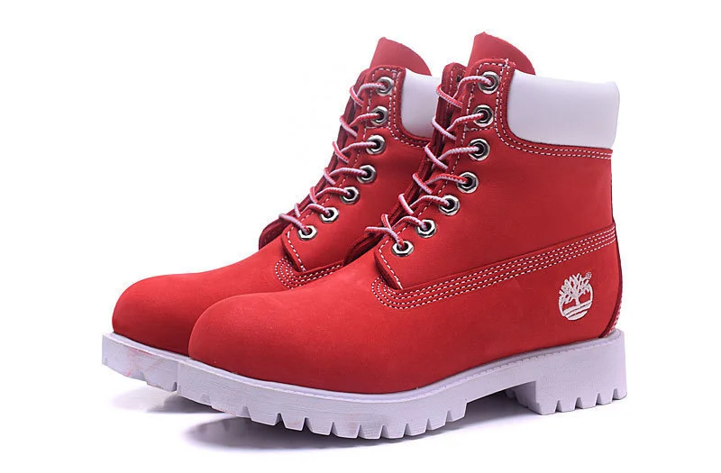 Original TIMBERLAND Men\'s 10061 Red White Winter Boots Man Male Genuine Leather Ankle Anti-Slip Outdoor Warm Hiking Shoes 40-46