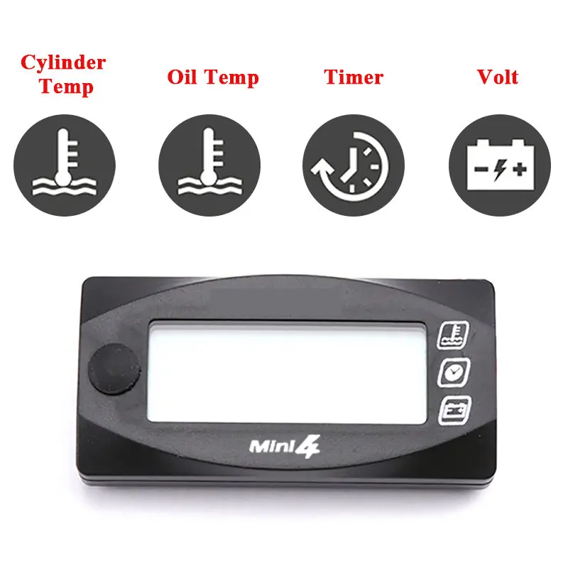 Koso Motorcycle MINI 4 DUAL TEMP METER Cylinder Temperature Oil Temperature Sensor Voltage Time Square Gauge