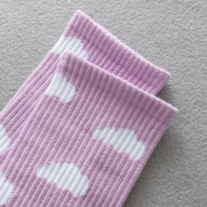 1/5 أزواج الربيع والخريف أزياء الكرتون سحابة الأوسط الجوارب امتصاص العرق وتنفس القطن الخالص المرأة الأوسط الجوارب