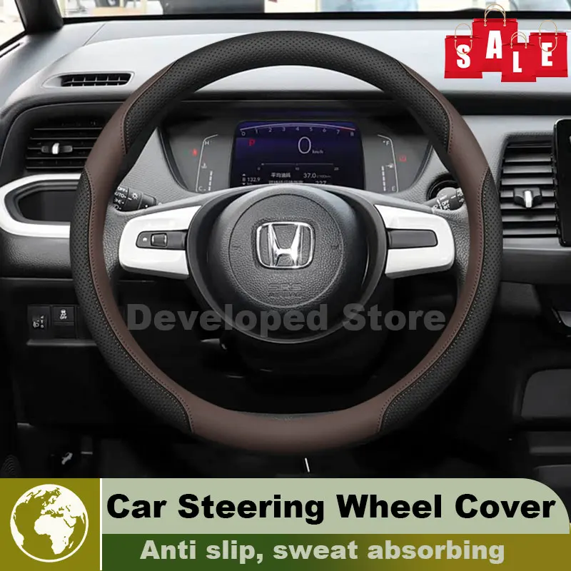 Leather Car Steering Wheel Cover For Honda Fit Jazz MK2 MK3 2002-2026 Popular Style Auto Steering Wheel Honda Jazz Accessories