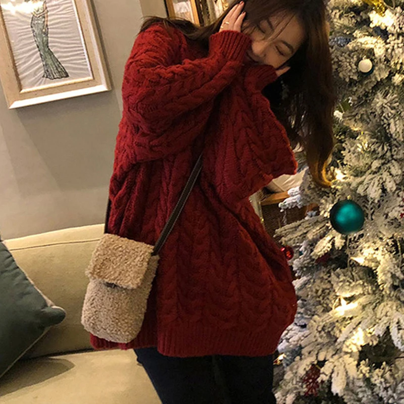 Autumn Winter Loose Twist Pullover Sweater Women O-Neck Long Knitted Top Casual Long Sleeve Jumper 2025 Elegant Knitwear