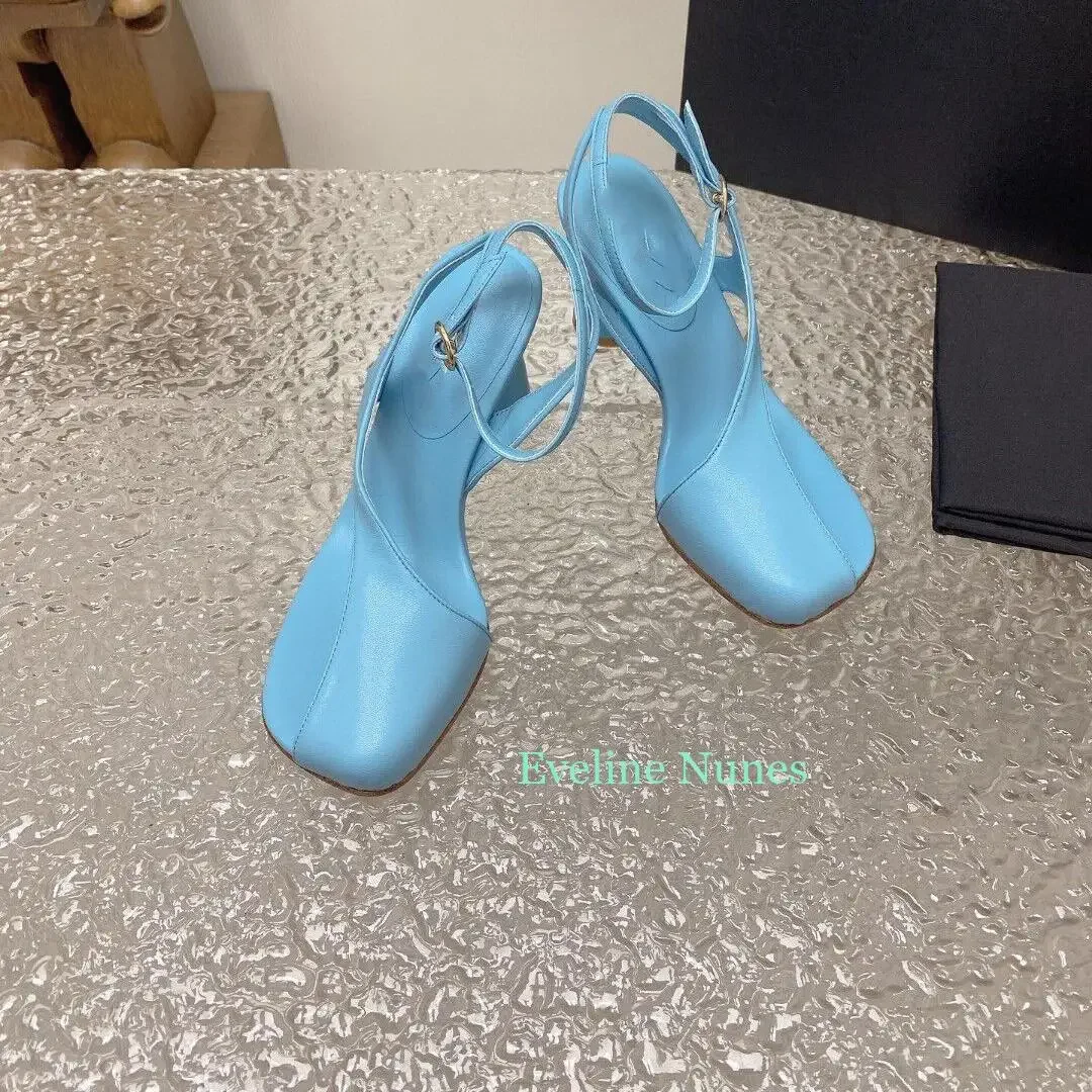 High-Heeled Sandals Strange Style Design Solid Color Genuine Leather Sexy Cap Toe Sandals Women Summer Shoes Party Fashion Show