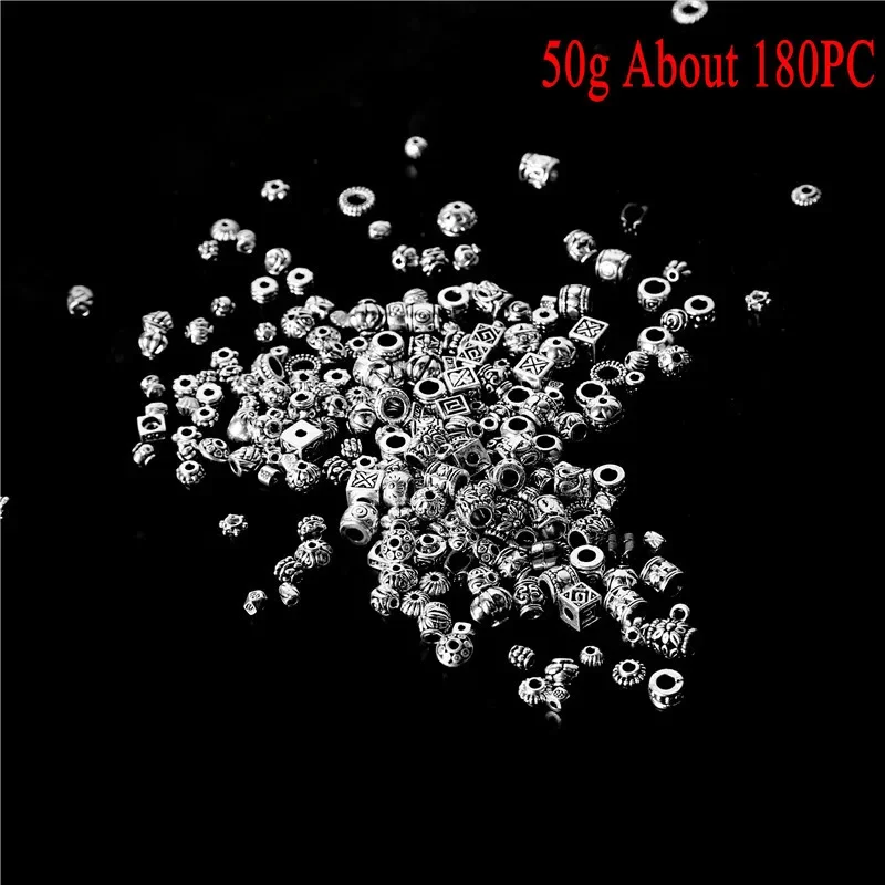 50pcs 5-12mm Mix Tibetan Silver Tube Cube Flat Flower Small Big Metal Spacer Beads For Jewelry Making Diy Bracelet Accessories