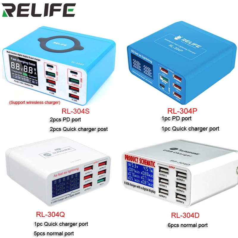 RELIFE RL-304S USB Smart PD caricabatterie con Display digitale a ricarica rapida QC3.0 ricarica Wireless 110W ricarica rapida ad alta potenza 45W