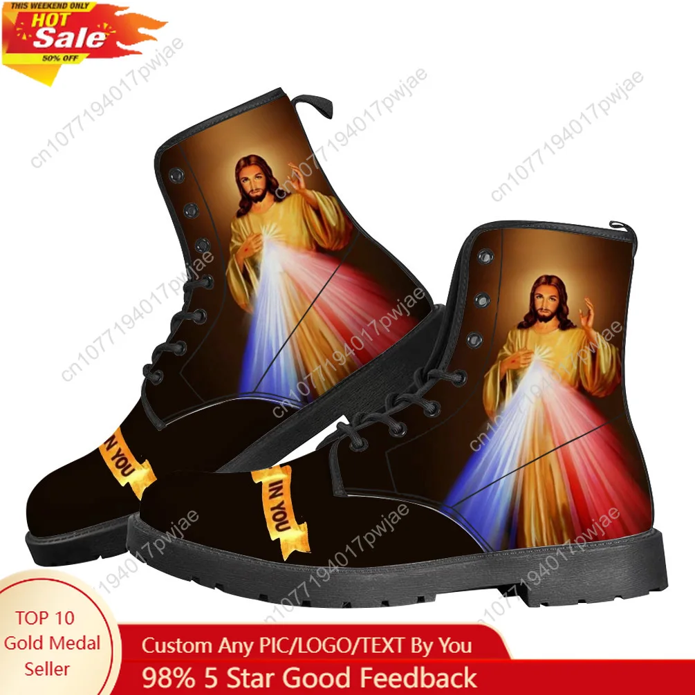 DIY Dios cristiano religión Jesús impreso botas cruzadas hombres mujeres adolescente zapatos Retro calle 3D bota a prueba de agua botas al aire libre