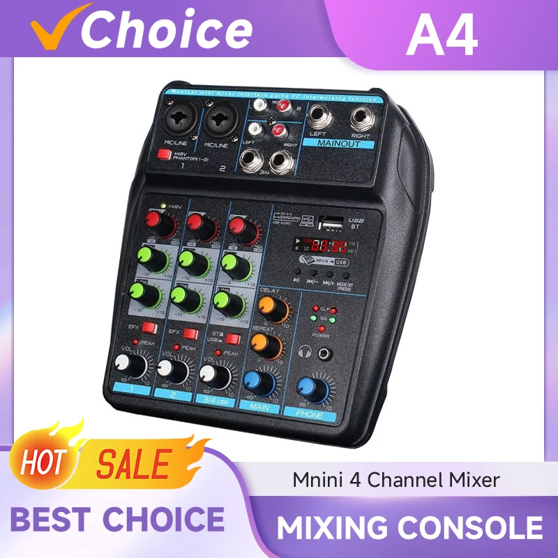 

4-канальный мини-микшерный пульт профессионального уровня с фантомным питанием 48В для домашней компьютерной студии и прямых трансляций