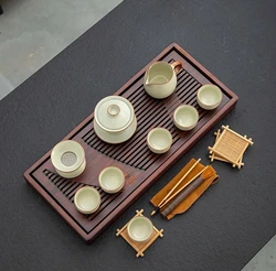 Kung Fu Tea Set Solid Wood Tea Tray Teapot 20-piece Tea +  black teapots