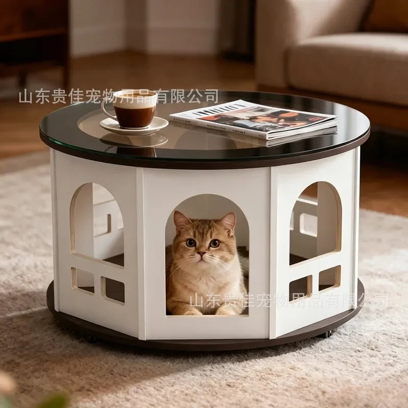 Wooden Cat Nest Coffee Table Pet Side Table Human Pet Shared Furniture Home Cat House