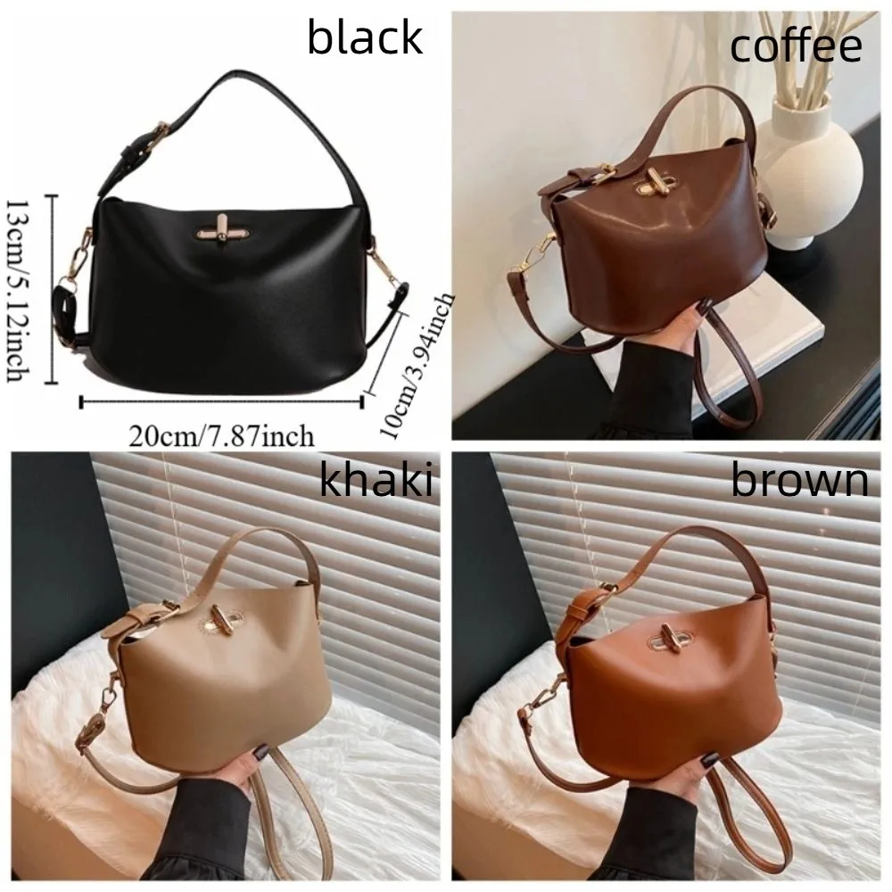 حقيبة كتف عصرية بلون سادة، حزام ناعم قابل للتعديل، حقيبة يد أنيقة، حقيبة دلو للنزهة