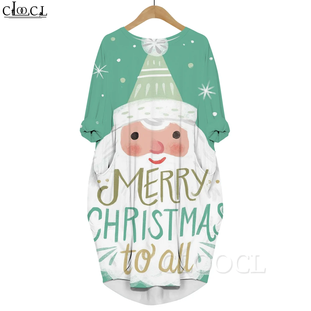 

CLOOCL Kawaii Style Dress 3D Printed Streetwear Long Sleeve Dress Oversize Dresses Pullover Clothing Merry Christmas To All