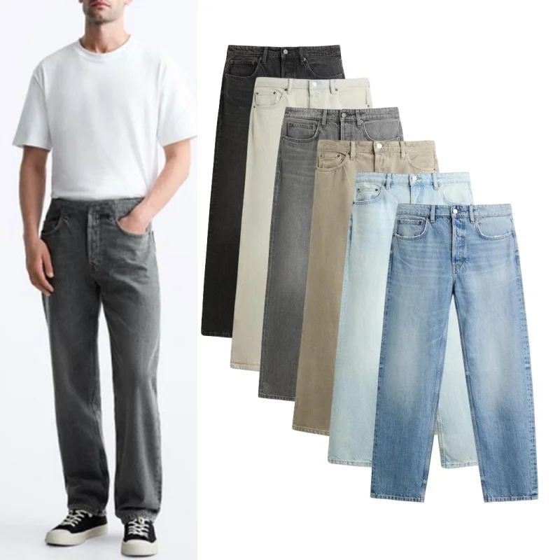 

New Men's American Casual Straight Leg Jeans Long Trousers Fashionable Cityscape Style Standard Fit Jeans for Men
