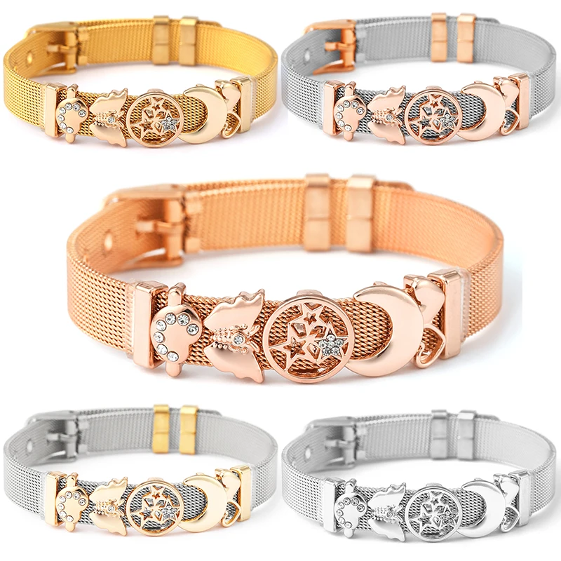 Pulseras con dijes de cuentas de estrella y corazón de 10mm, Pulseras de malla de acero inoxidable DIY, Pulseras para Mujer y hombre, regalo de joyería