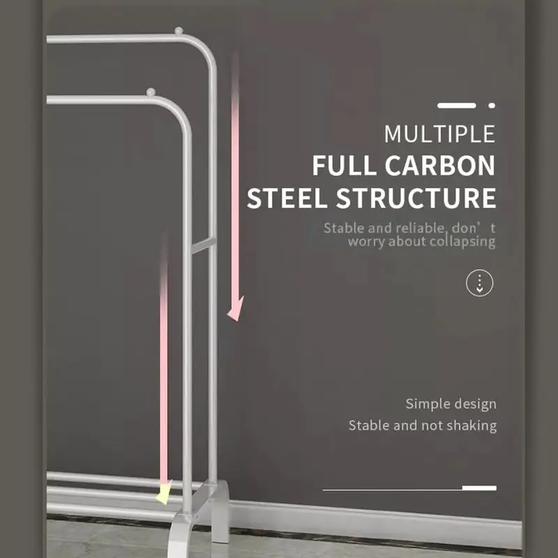 Dual Rails Stehender Kleiderständer Kleiderständer Schuhe Organizer Kleiderbügel Wohnzimmer Möbel Aufbewahrung Sh – Detail 7