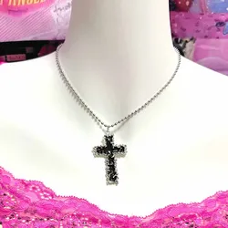 Goth Black Thorns Cross Pendant Necklace Korean Fashion Charm Geometric Necklace Women Accessories Punk Aesthetic Jewelry
