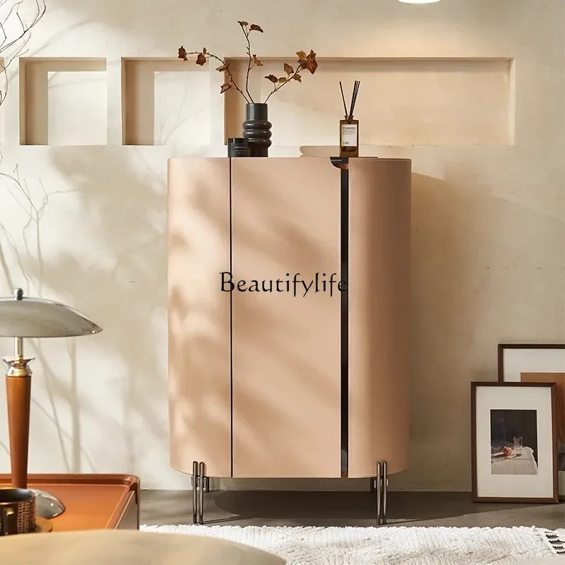 

yj21 Italian Minimalist Light Luxury Saddle Leather Chest of Drawers Entrance Cabinet Small Apartment