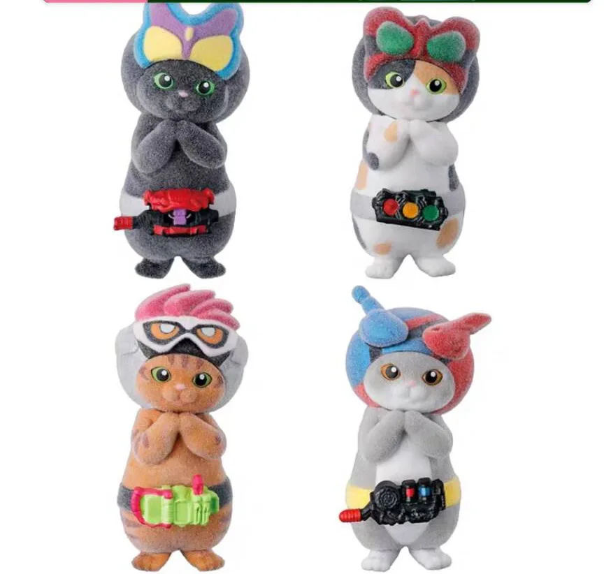 

5cm 4PCS/lot kawaii lowest price Japanese original anime figure flocking GAVV cat action figure collectible model toys for boys