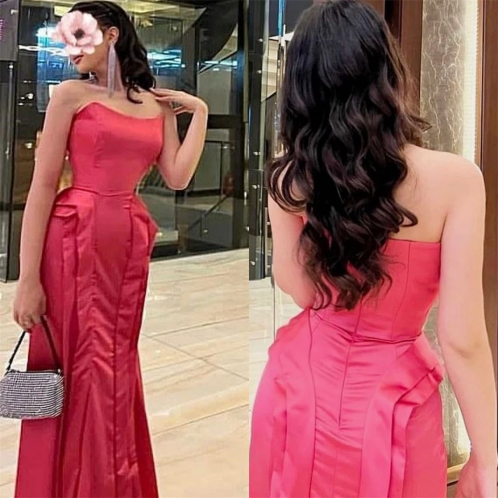 

Customized Simple Strapless Sheath Cocktail Fold Draped Chiffon Occasion Evening Gowndresses for women partywedding evening