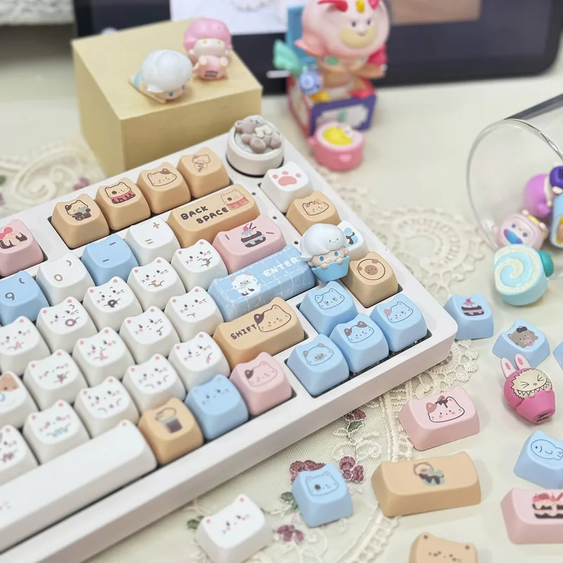 Haiyan Cat Theme Keycaps 142/145 Key Mao Cherry Profile Pbt Thermal Sublimation Mechanical Keyboard Cute Keycaps