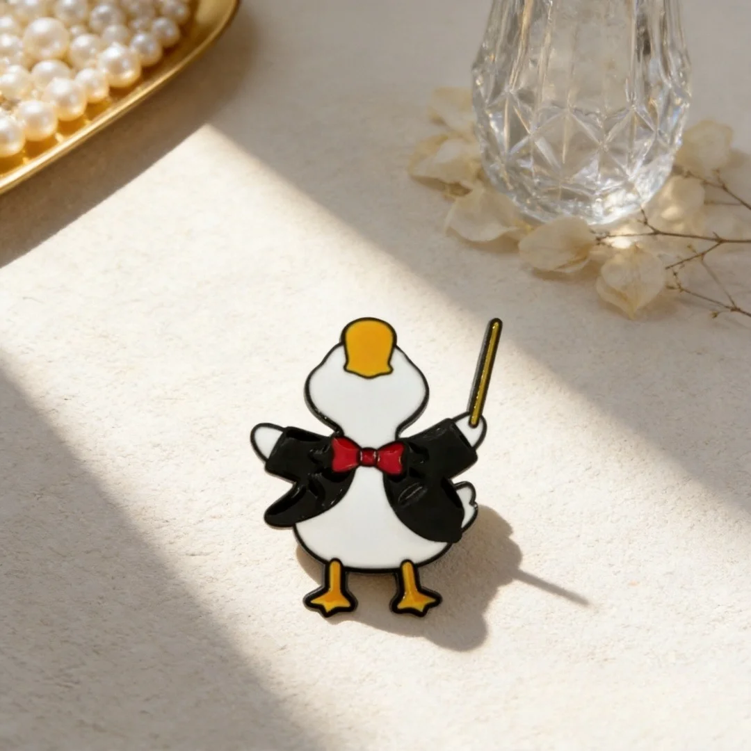 Cute Conductor Duck Enamel Pin Funny Orchestra Maestro Goose Metal Brooch Badge For Backpack Jacket Decor Gift