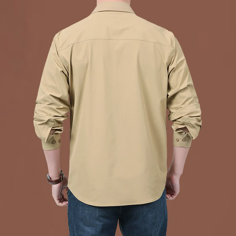 Plain Shirt New Spring Autumn Men\'s Cargo Hiking Sleeve Casual Fishing Shirts Quick-dry  Tactical Shirts Men\'s Casual Blouse