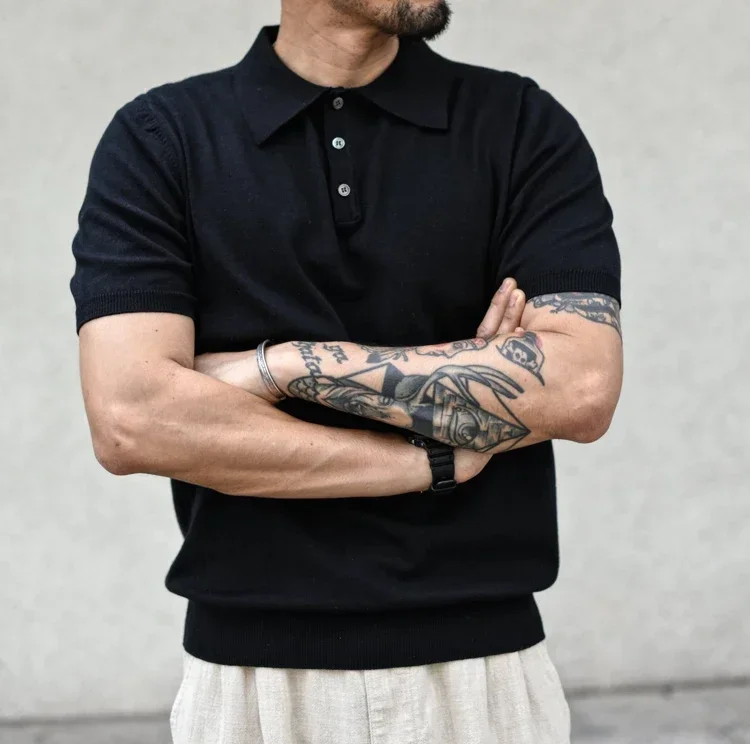 Sauce Zhan Polo Shirt Men Shirts Summer Knit Short Sleeve Shirt Vintage 100% Cotton Regular Fit