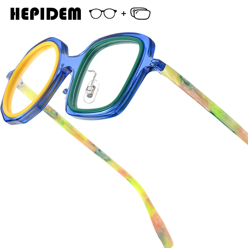 HEPIDEM Progressive Prescription Glasses Custom Anti Blue Light Myopia Optical Lenses Eyewear Women Men Acetate Round Eyeglasses