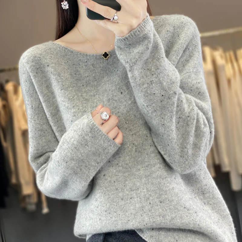 2024 Autumn/Winter New Fashion 100% Pure Australian Wool Round Neck Knitted Loose Solid Color Knitted Woolen Sweater