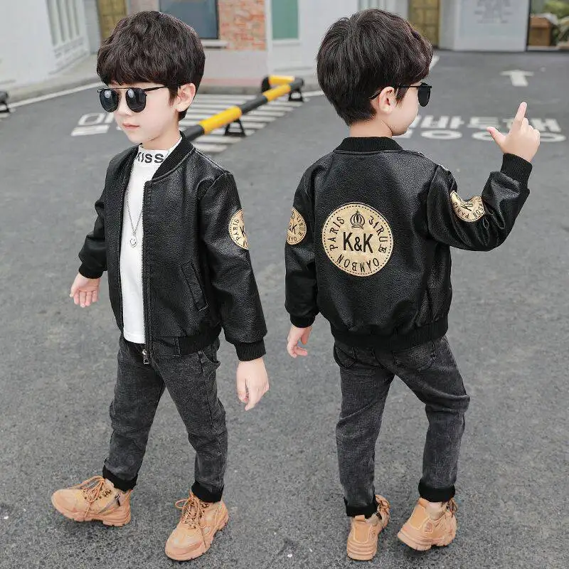 

Spring Boys PU Leather Jacket Outerwear for Toddler Baby Clothes Kids Outfits Children Kids Clothing Zipper Leather Jacket Coat