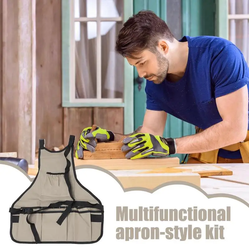 Woodworking Apron 900D Oxford Garden Apron With Multi-Pockets Waterproof Workshop Bib Apron Portable Woodworking Accessories For