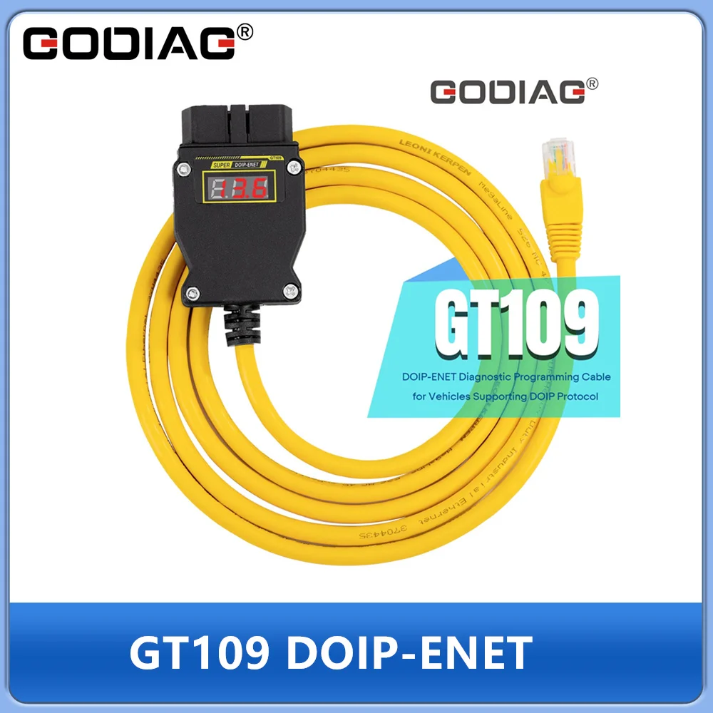 GODIAG GT109 DOIP ENET Diagnostic Programming Coding Adapter with Voltage Display