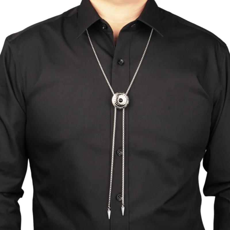 MXMB Round Bolo Tie Necklace Metal Bolas Tie Necktie Jewelry Gift for Women Man