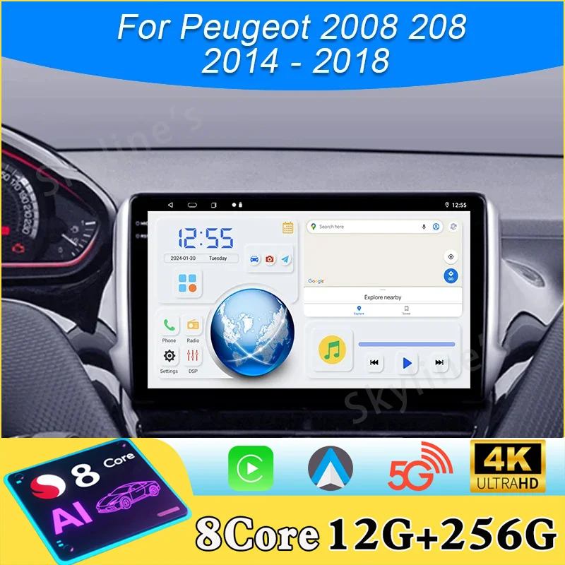 Car Radio For Peugeot 2008 208 2014 - 2018 Wireless CarPlay Android Auto Intelligent Systems Autoraido 4G WIFI No 2 din 2din DVD