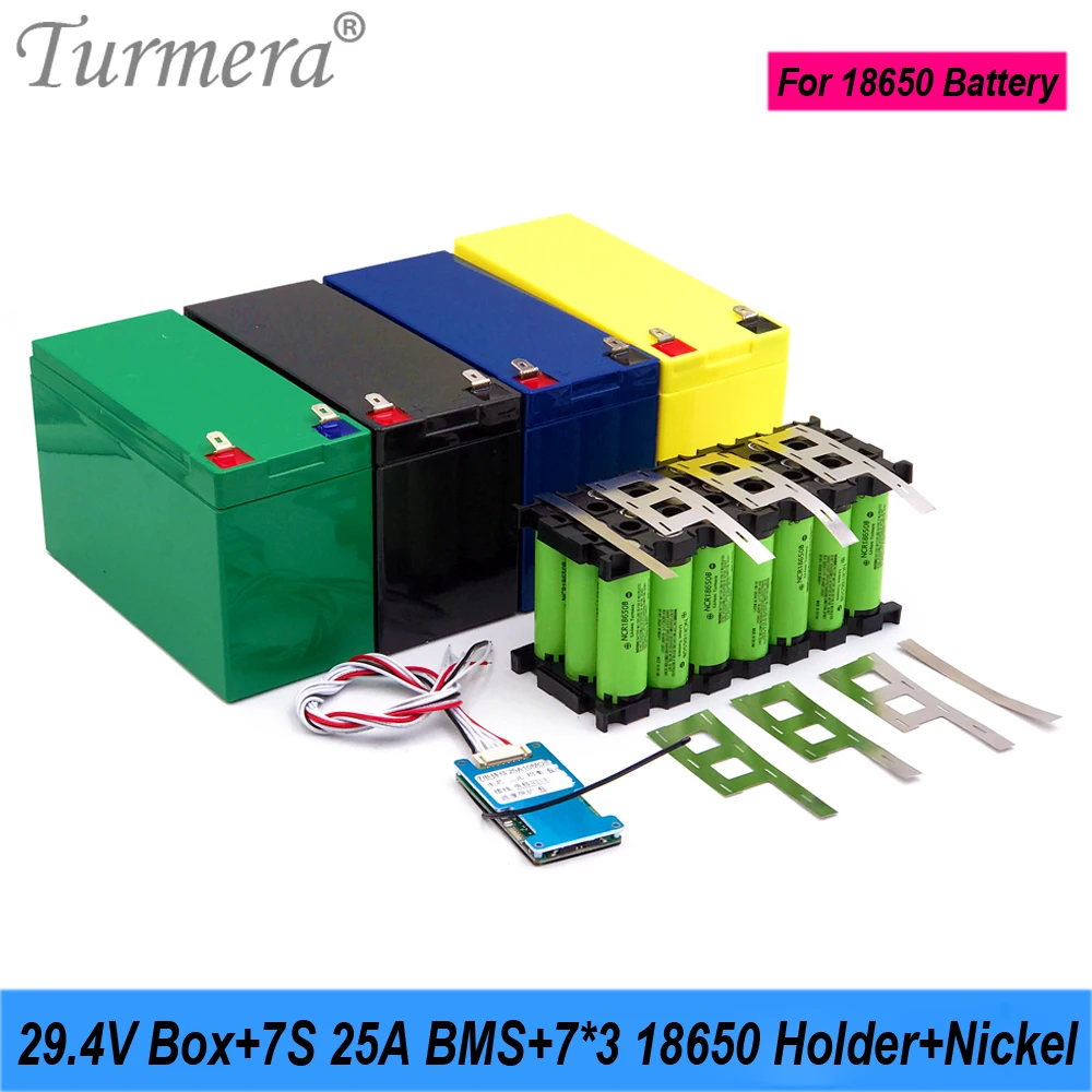 

Turmera 24V 29.4V Battery Storage Box 18650 7S3P Holder 25A Balance BMS Welding Nickel Use in Electric Bike or Replace Lead-Acid