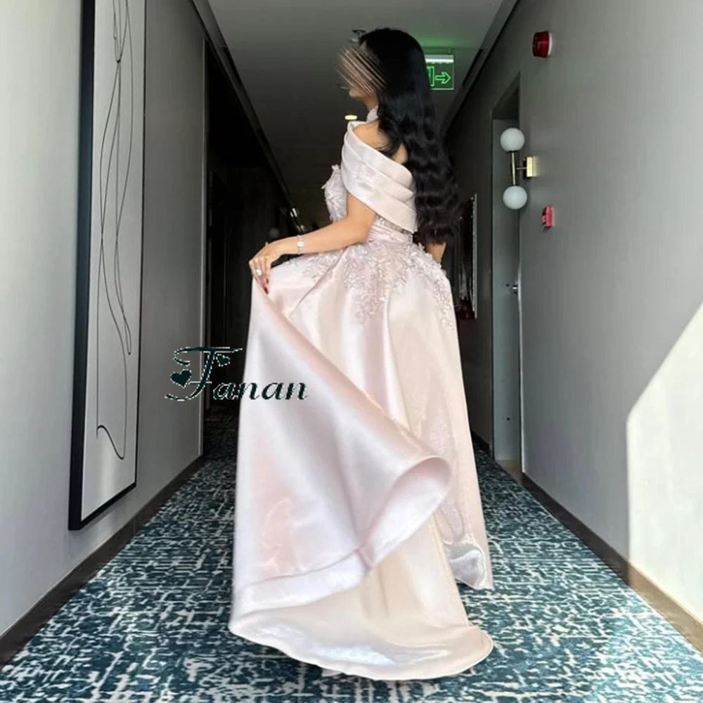 Customized Halter Neck Pink Satin A-line Evening Dress Flower Appliques Sleeveless Party Prom Dress Draped Floor Length Gown