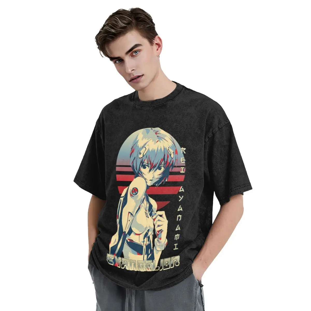 Rei Ayanami Washed T Shirt Streetwear Hip Hop Vintage T-Shirts Japan Manga Anime Tee Shirt Men Women 100% Cotton Oversize Summer